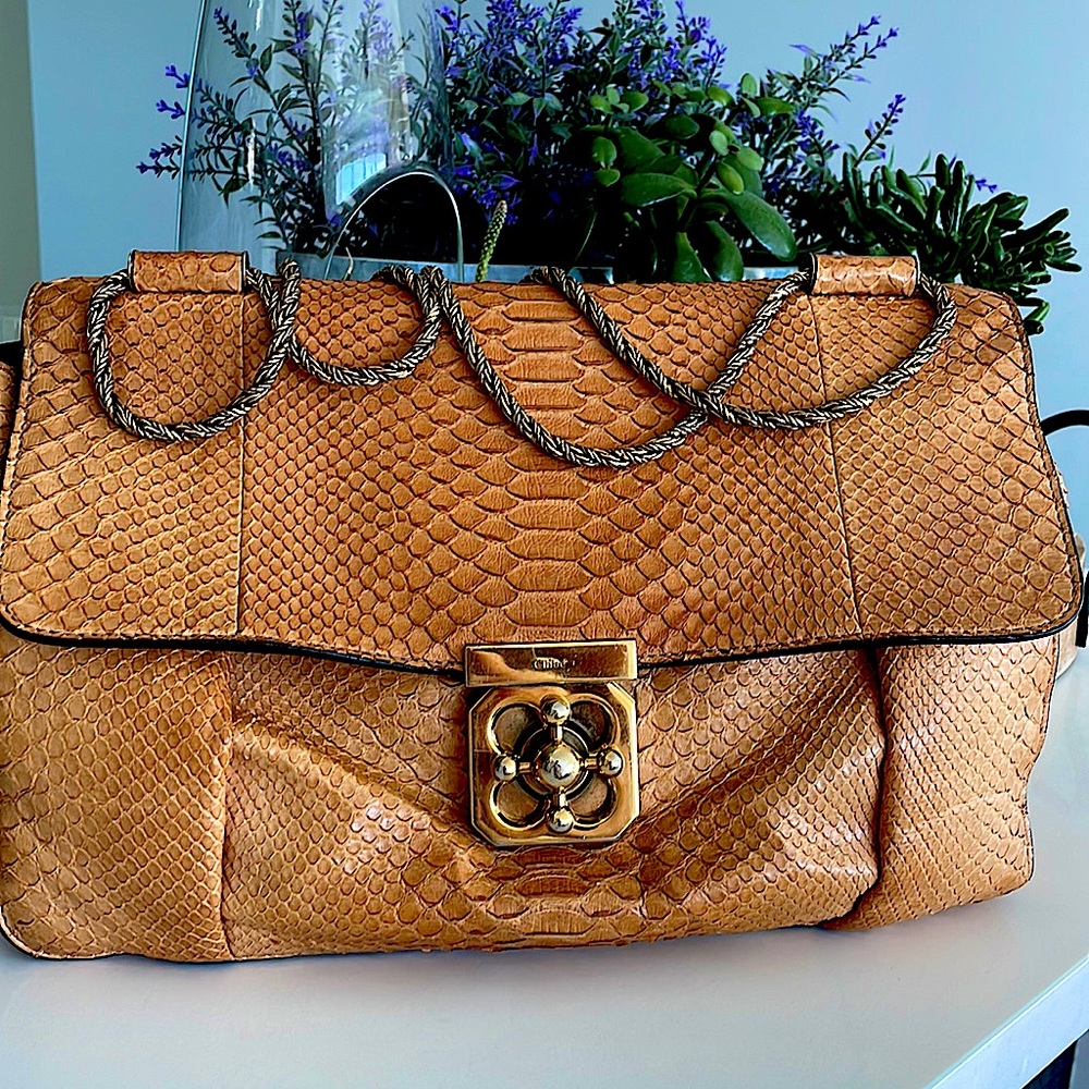 Chloe bag made from snake leather skin . Very good condition .Gold  chain